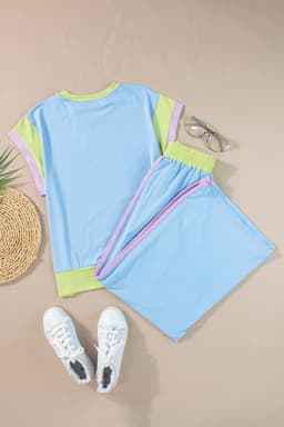 image-Strawberry Pink Color Block Two-Piece Set