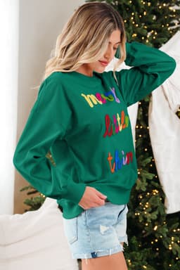 image-Dark Green Corded Letter Graphic Sweatshirt
