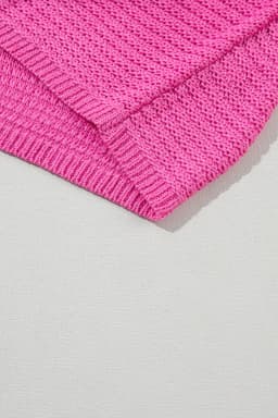 image-Pink Solid Loose Knit Short Dolman Sleeve Sweater