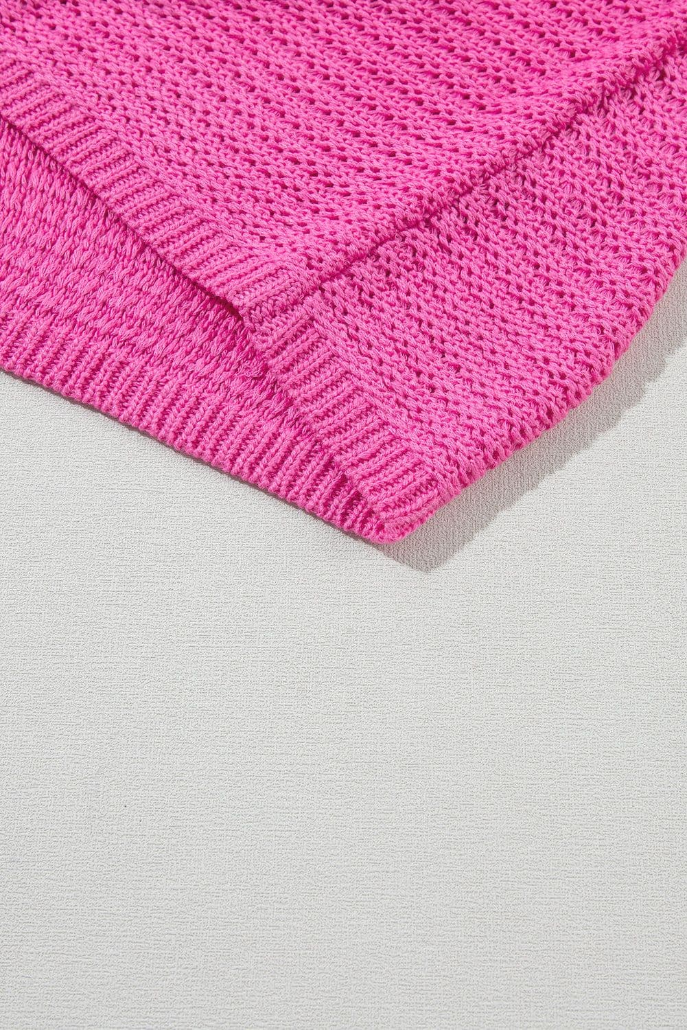 image-Pink Solid Loose Knit Short Dolman Sleeve Sweater