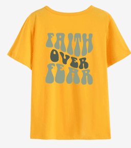 image-Women's T-Shirt Yellow Letter Print Round Neck XXL