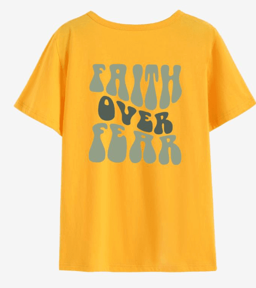 image-Women's T-Shirt Yellow Letter Print Round Neck XXL