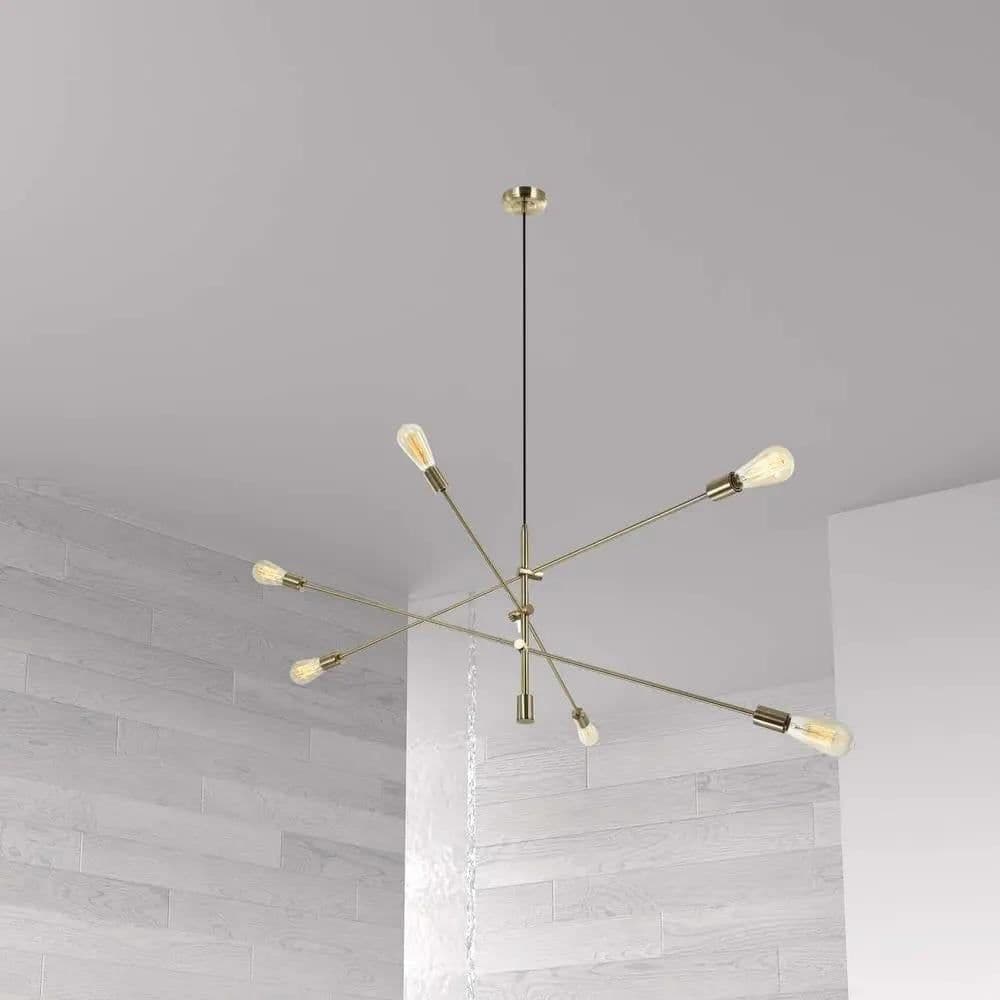 image-6LT Incandescent Adjustable Pendant, Aged Brass