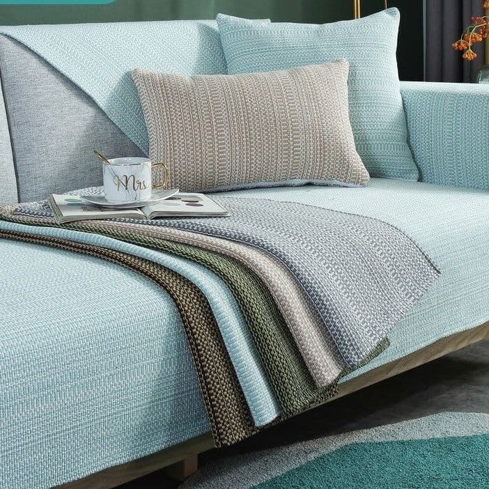 image-Chinese Solid Color Sofa Cushion Cover - Sesame Coffee, Polyester, Universal Size