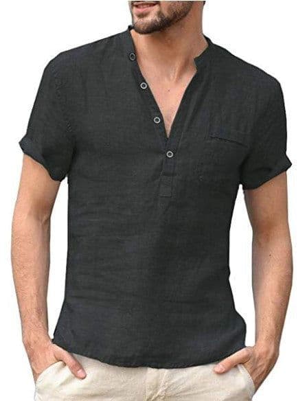 image-Men's Linen Shirt - Dark Blue, XXXL, Casual, Cotton Linen