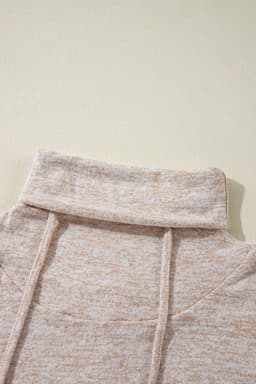 image-Apricot Drawstring Cowl Neck Long Sleeve Split Top