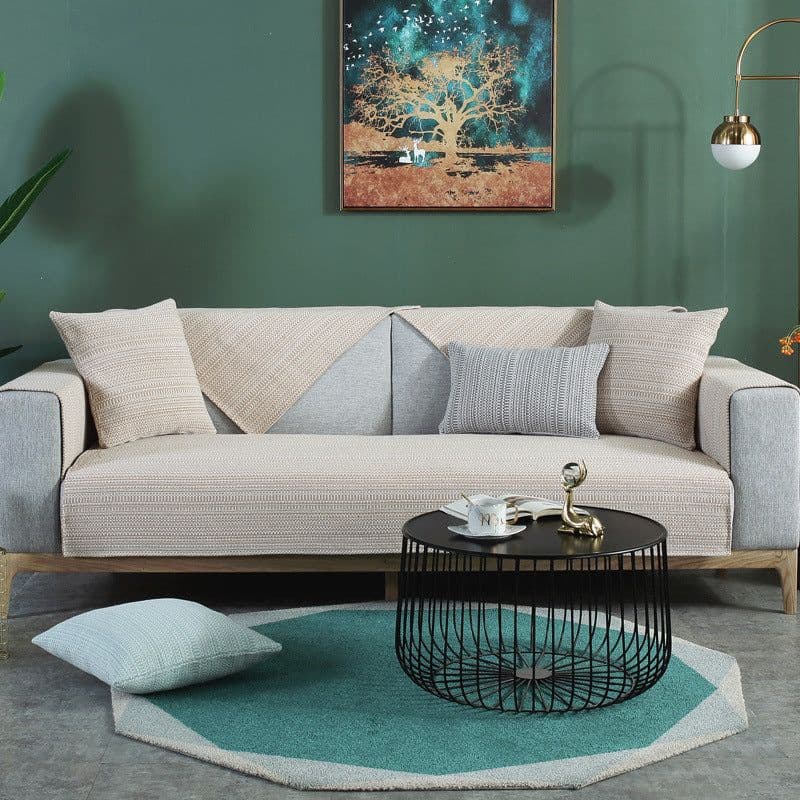 image-Chinese Solid Color Sofa Cushion Cover - Sesame Coffee, Polyester, Universal Size