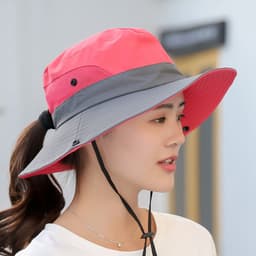 image-9002 Summer Ladies Outdoor Sunshade Hat Horsetail Hole Fisherman Hat Sunscreen Sun Hat Breathable Mountaineering Hat Parent-child Model
