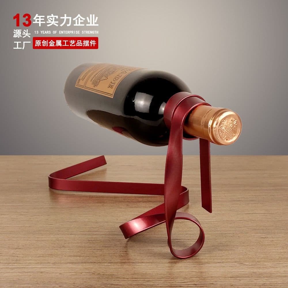 image-Elegant home, metal ribbon suspended ornaments, creative balanced wine rack, indoor furnishings, modern home gifts