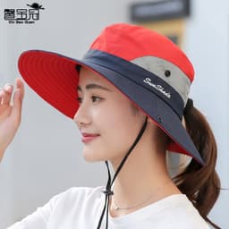 image-9002 Summer Ladies Outdoor Sunshade Hat Horsetail Hole Fisherman Hat Sunscreen Sun Hat Breathable Mountaineering Hat Parent-child Model