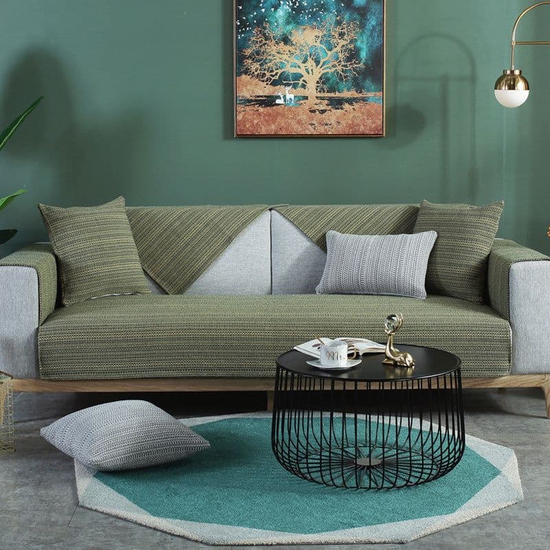 image-Chinese Solid Color Sofa Cushion Cover - Sesame Coffee, Polyester, Universal Size