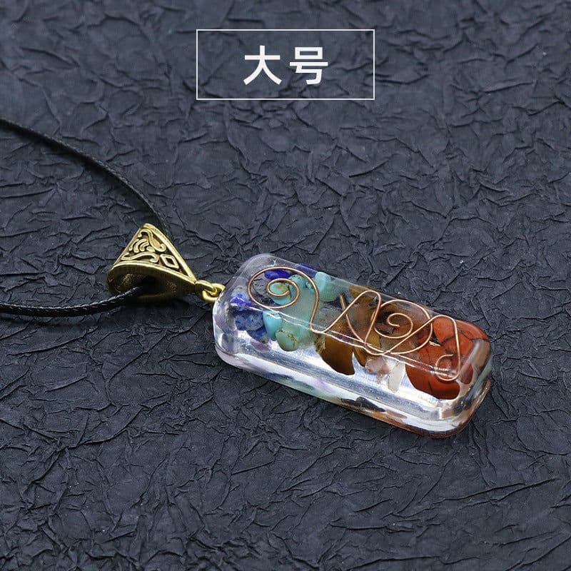 image-Orgonite chakela necklace, crystal semi-precious stone gravel, meditation seven chakra pendant