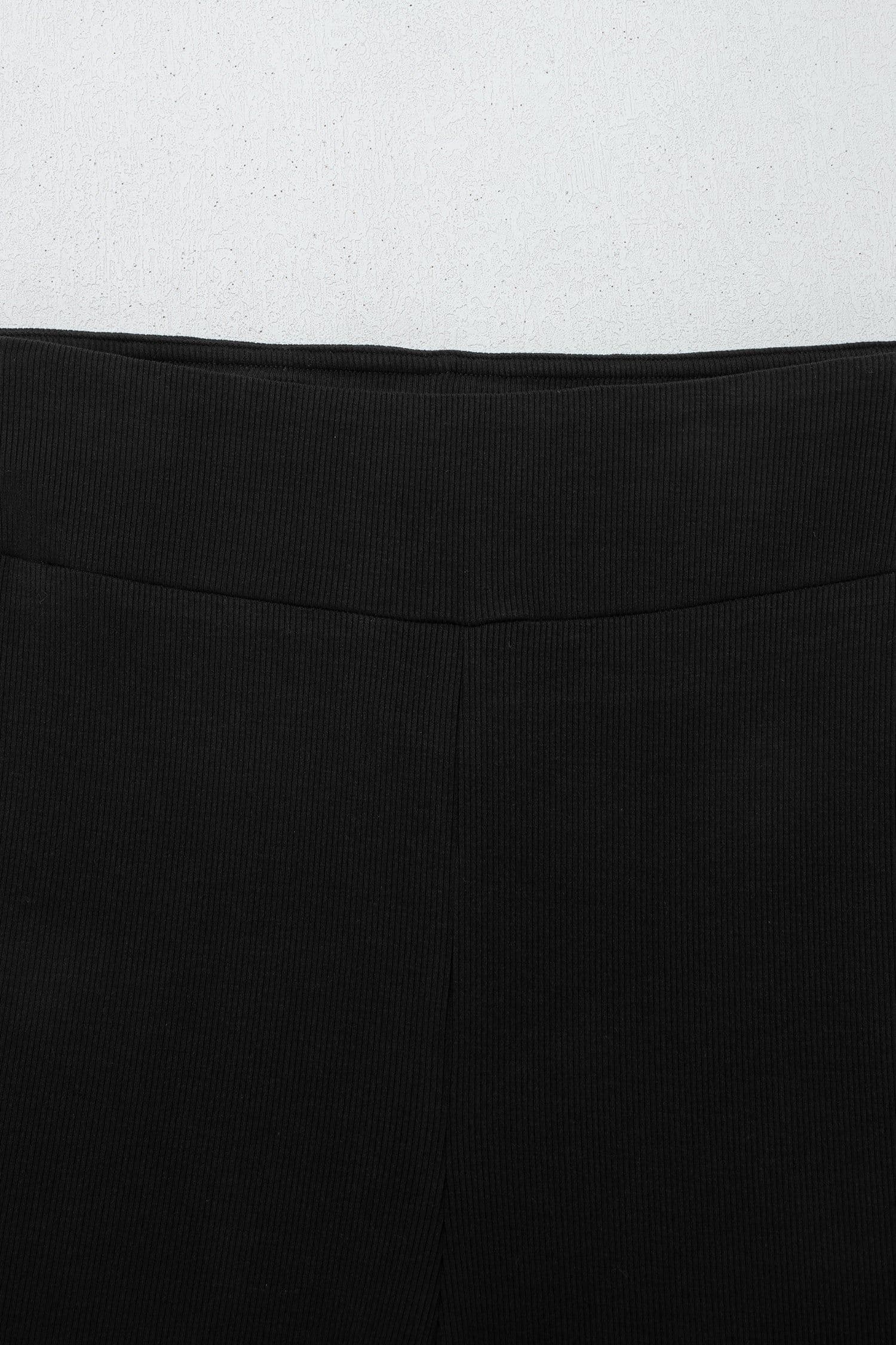 image-Black Solid Color Oversize Slit Sweatshirt Ribbed Leggings 2pcs Set