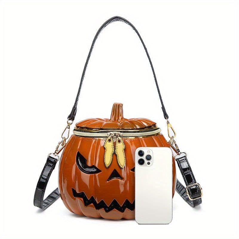 image-Chic Halloween Pumpkin Crossbody Bag with Dual Straps - Orange