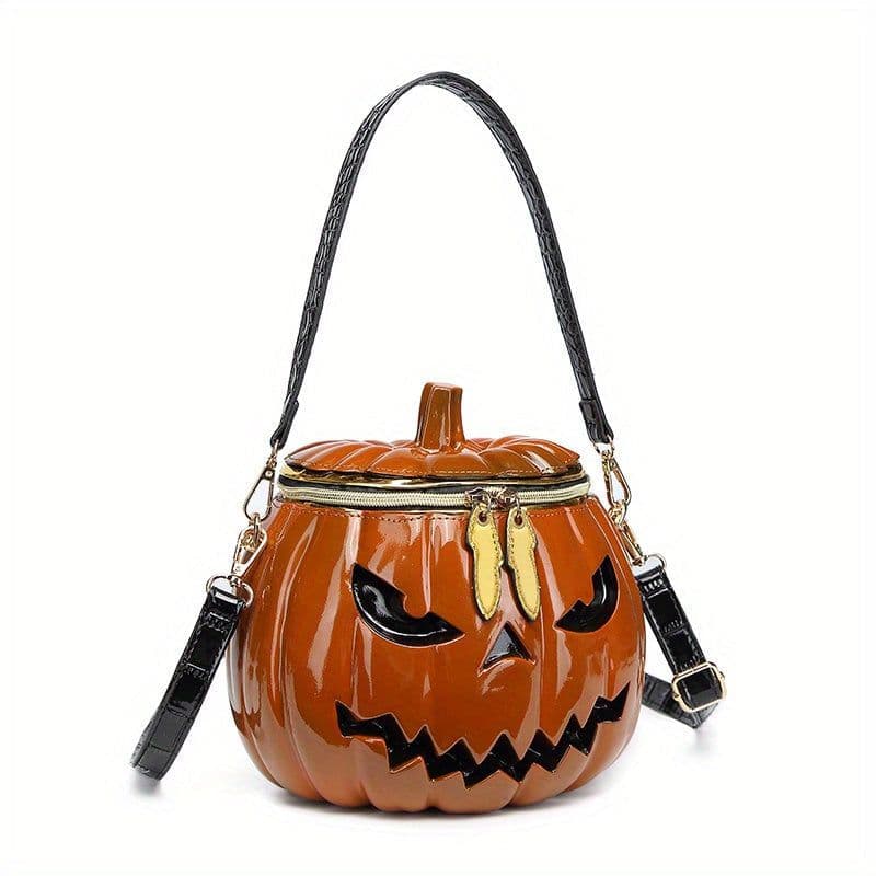 image-Chic Halloween Pumpkin Crossbody Bag with Dual Straps - Orange