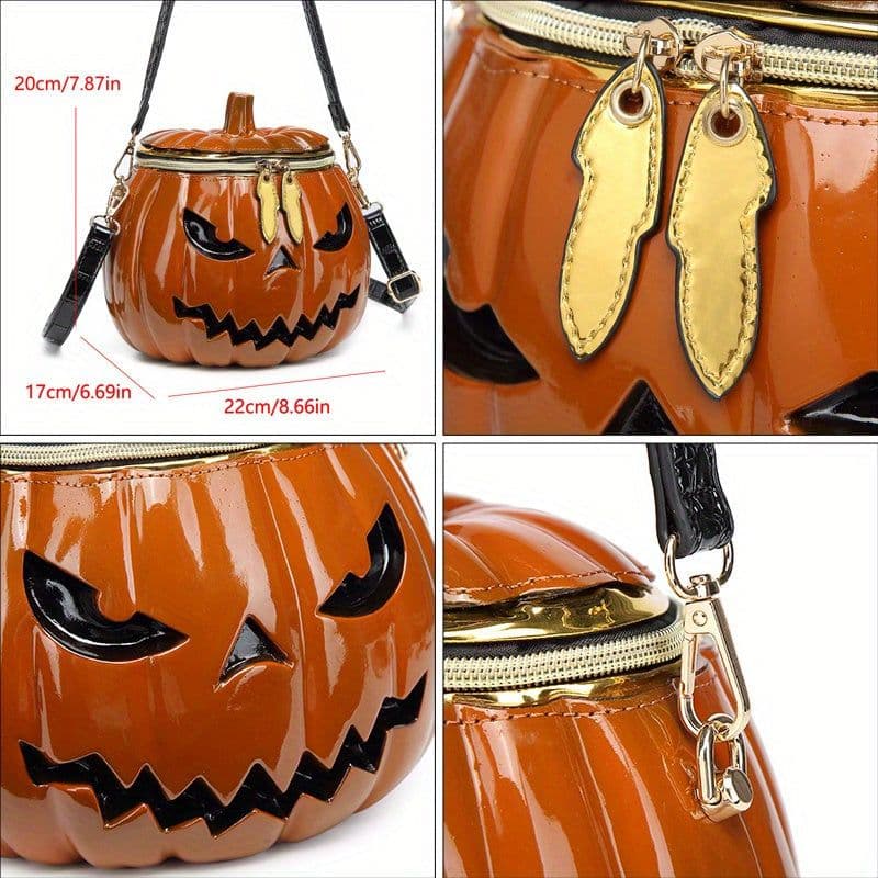 image-Chic Halloween Pumpkin Crossbody Bag with Dual Straps - Orange