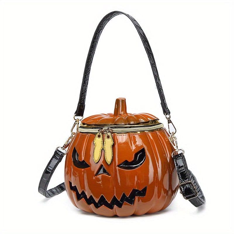 image-Chic Halloween Pumpkin Crossbody Bag with Dual Straps - Orange