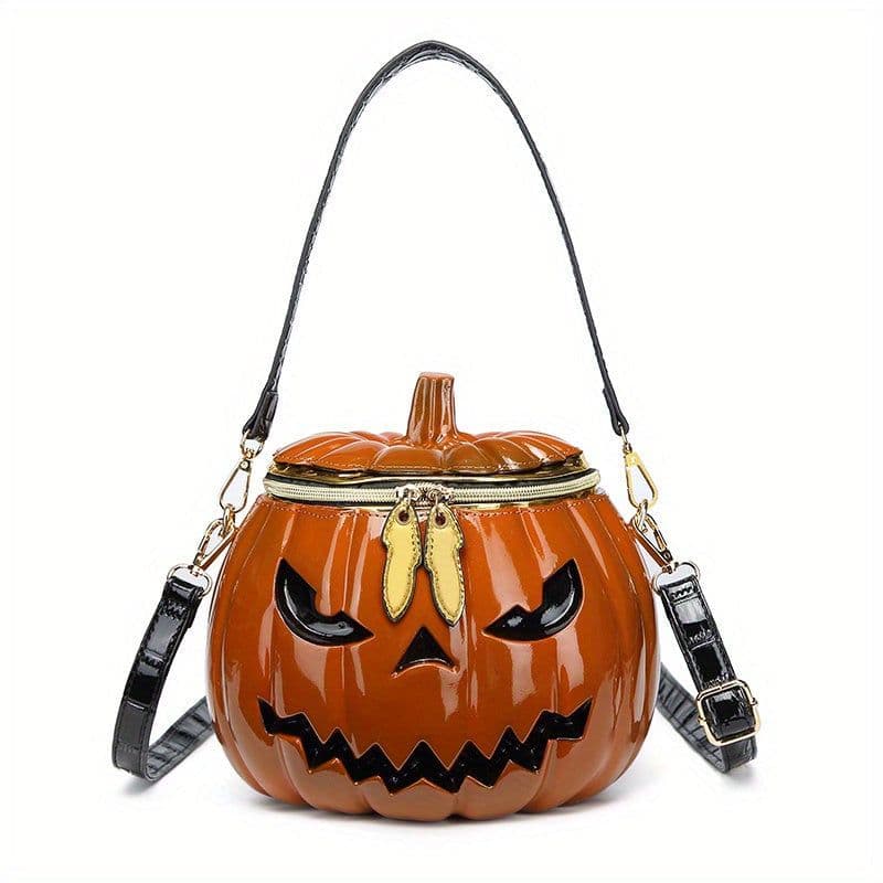 image-Chic Halloween Pumpkin Crossbody Bag with Dual Straps - Orange