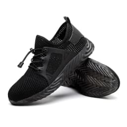 image-Fuwang Men's Kevlar Safety Shoes - Black 48, Anti-Smashing