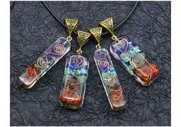 image-Orgonite chakela necklace, crystal semi-precious stone gravel, meditation seven chakra pendant