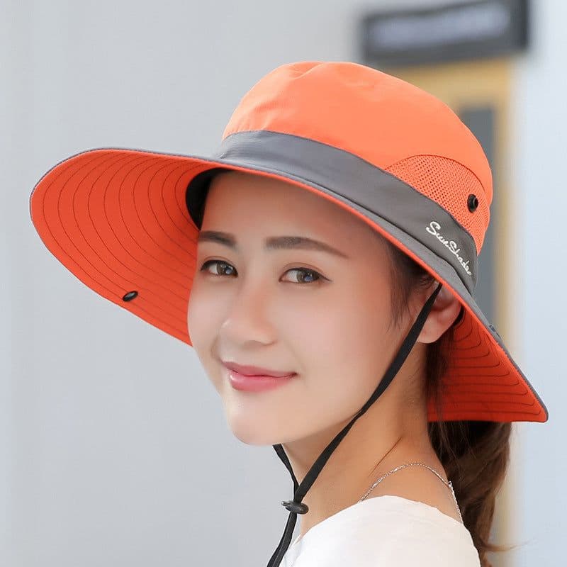 image-9002 Summer Ladies Outdoor Sunshade Hat Horsetail Hole Fisherman Hat Sunscreen Sun Hat Breathable Mountaineering Hat Parent-child Model