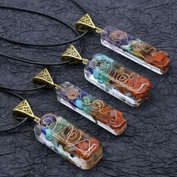 image-Orgonite chakela necklace, crystal semi-precious stone gravel, meditation seven chakra pendant
