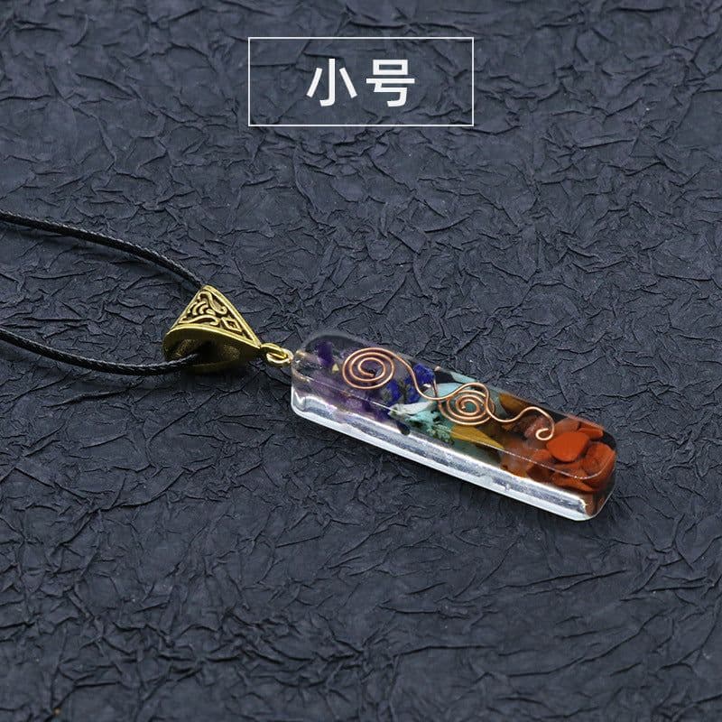 image-Orgonite chakela necklace, crystal semi-precious stone gravel, meditation seven chakra pendant