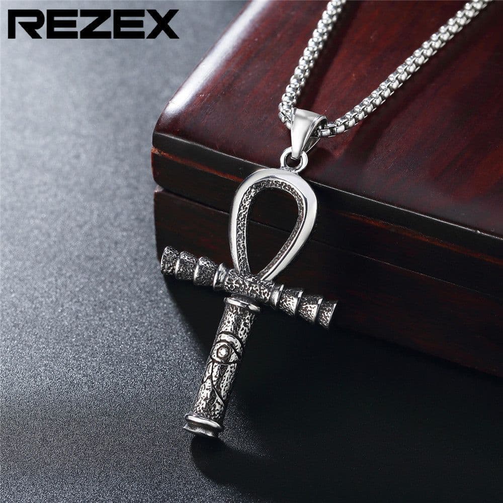 image-Anubis Cross Pendant - Titanium Steel Egyptian Necklace