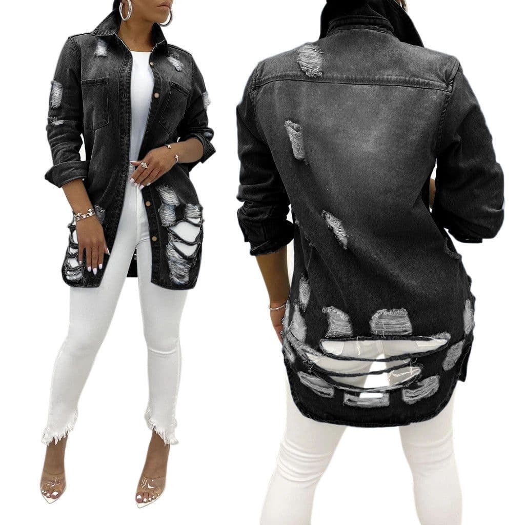 image-2021wish ladies denim jacket ripped sexy thin denim jacket female jacket