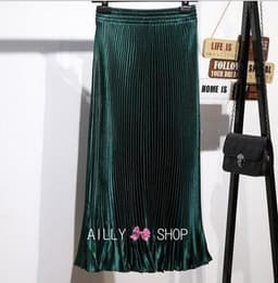image-European Satin Metallic Pleated Skirt - Long, Elegant, One Size