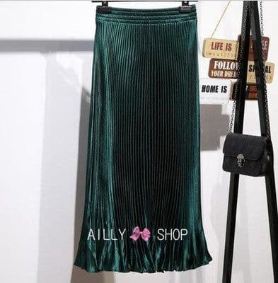 image-European Satin Metallic Pleated Skirt - Long, Elegant, One Size