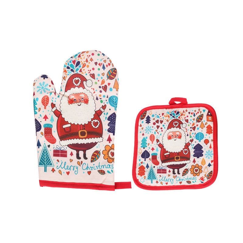 image-Fashion Santa Claus Microwave Insulation Pad 2-piece Oven Baking Gloves