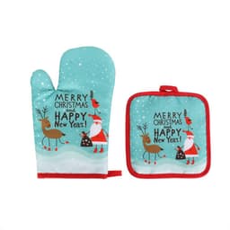 image-Fashion Santa Claus Microwave Insulation Pad 2-piece Oven Baking Gloves