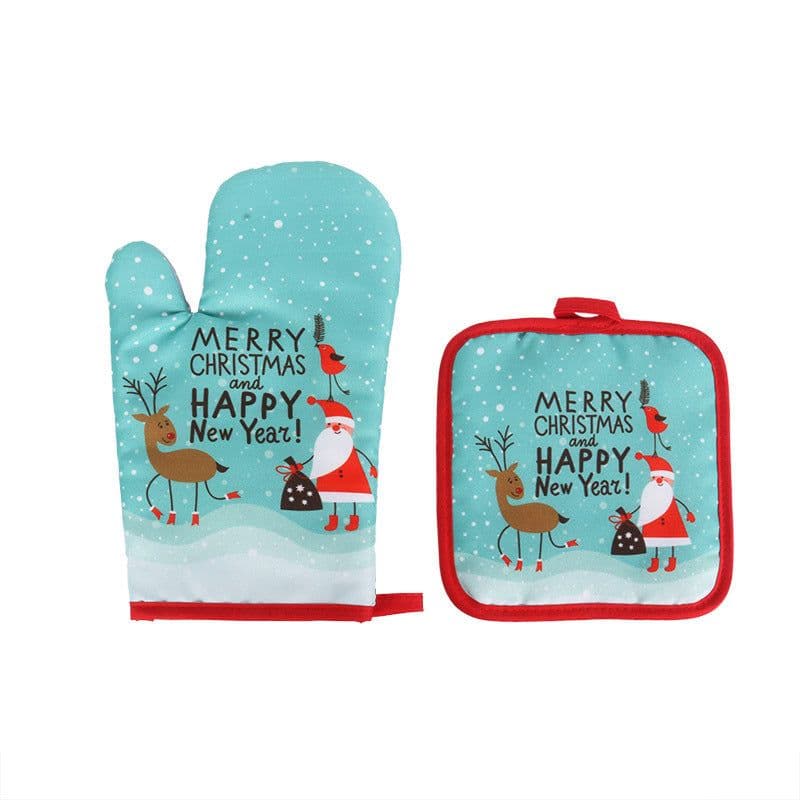 image-Fashion Santa Claus Microwave Insulation Pad 2-piece Oven Baking Gloves
