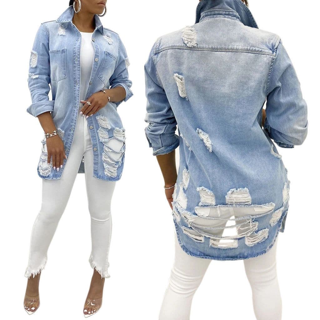 image-2021wish ladies denim jacket ripped sexy thin denim jacket female jacket