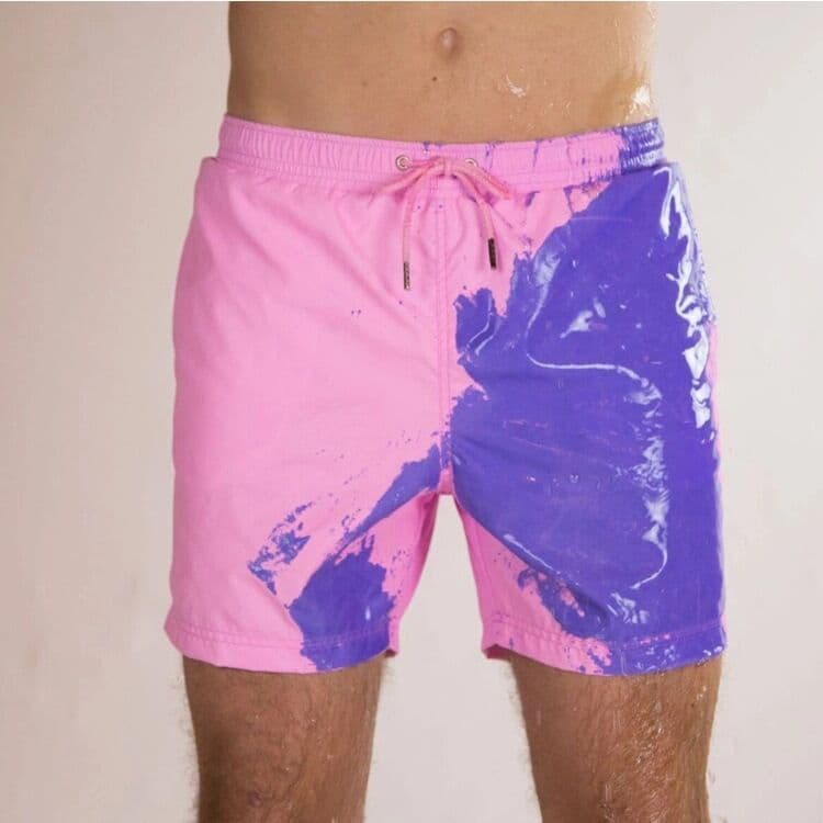 image-Large Size Color-Changing Beach Swim Shorts - Men's Purple to Blue