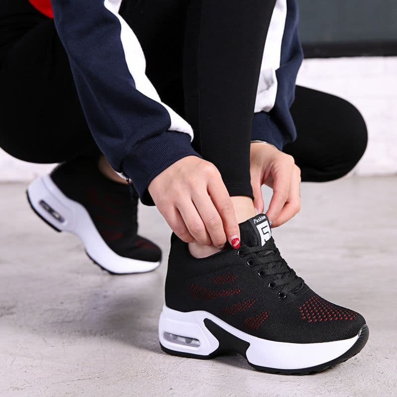 image-Shoe Factory Wholesale Spring Soft Bottom Mesh Surface Breathable Inner Increase Women's Shoes Sports Running Shoes Muffin Shoes Summer Casual Shoes