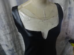 image-Women's Black PU Leather Midi Dress - V-Neck XL