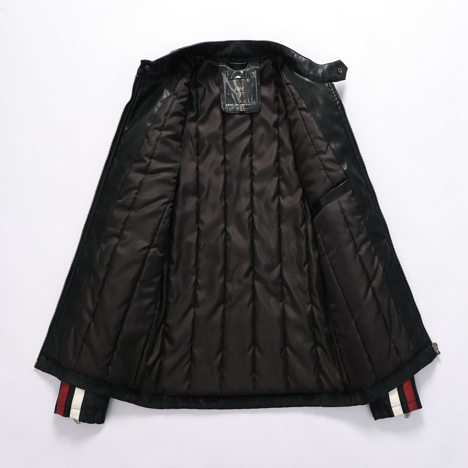 image-Men's PU Leather Motorcycle Jacket - Black 3XL