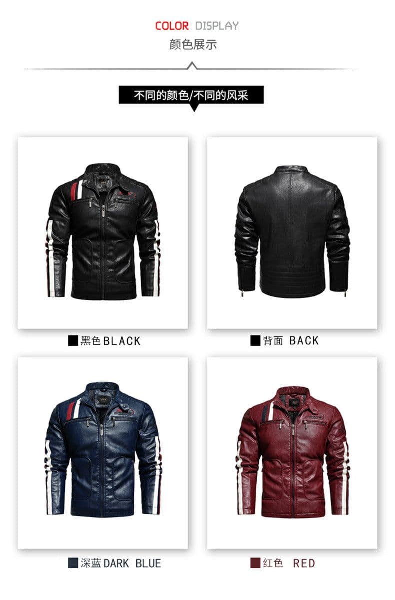image-Men's PU Leather Motorcycle Jacket - Black 3XL