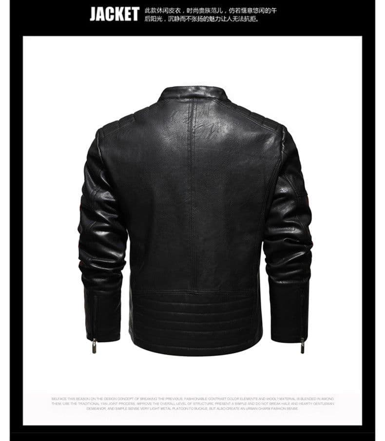 image-Men's PU Leather Motorcycle Jacket - Black 3XL