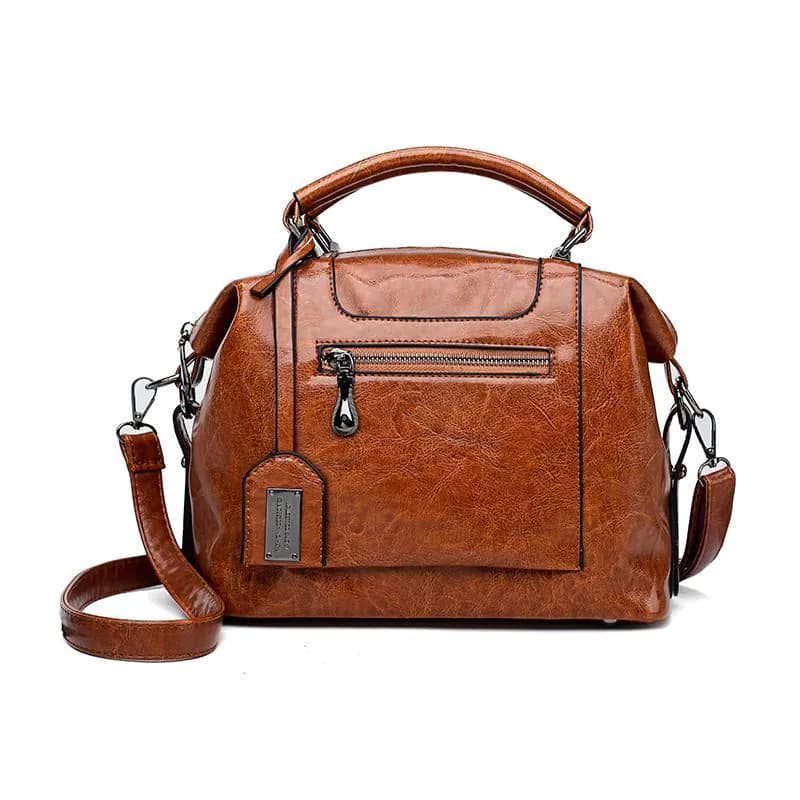 image-Retro High Quality Oil-wax Leather Lady's Messenger Bag