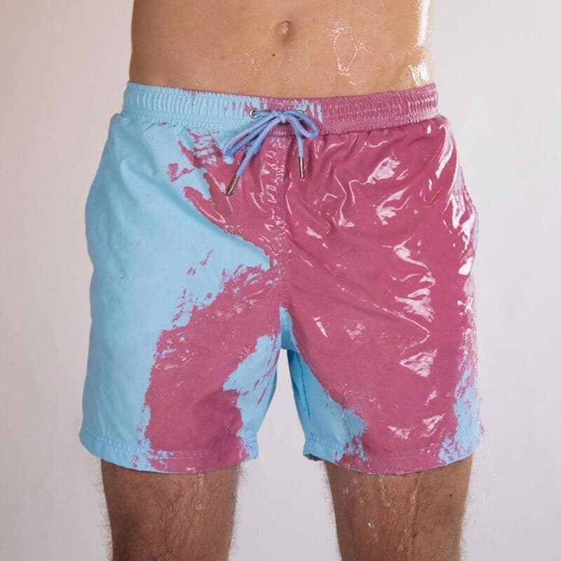 image-Large Size Color-Changing Beach Swim Shorts - Men's Purple to Blue