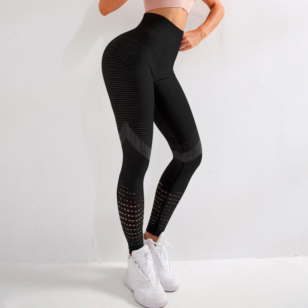 image-Hao Qian High Waist Yoga Pants - Blue Stretchy Leggings - Women's Fitness
