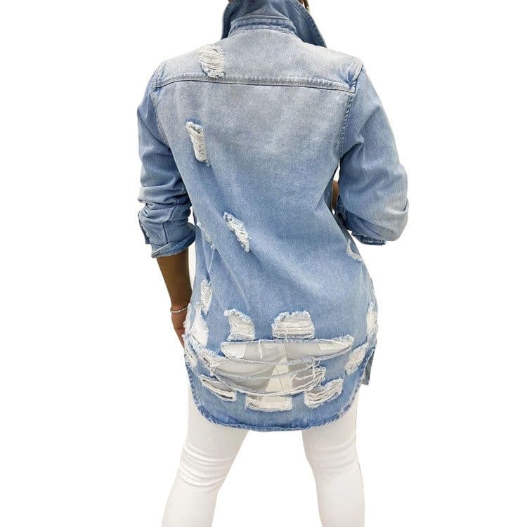 image-2021wish ladies denim jacket ripped sexy thin denim jacket female jacket