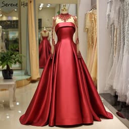image-Dark Blue Satin Evening Dress - Long Sleeve