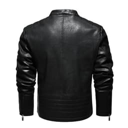 image-Men's PU Leather Motorcycle Jacket - Black 3XL