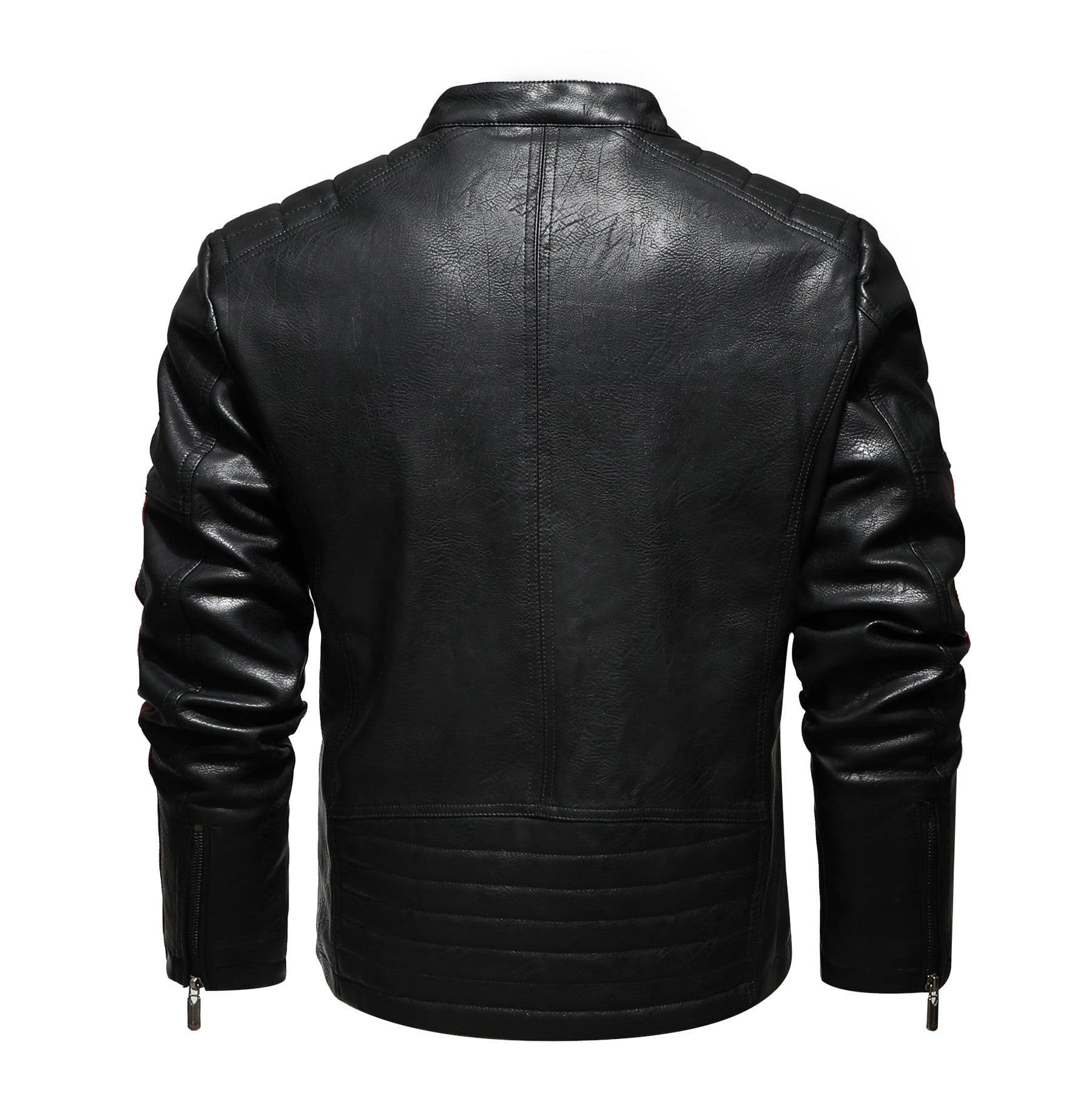 image-Men's PU Leather Motorcycle Jacket - Black 3XL