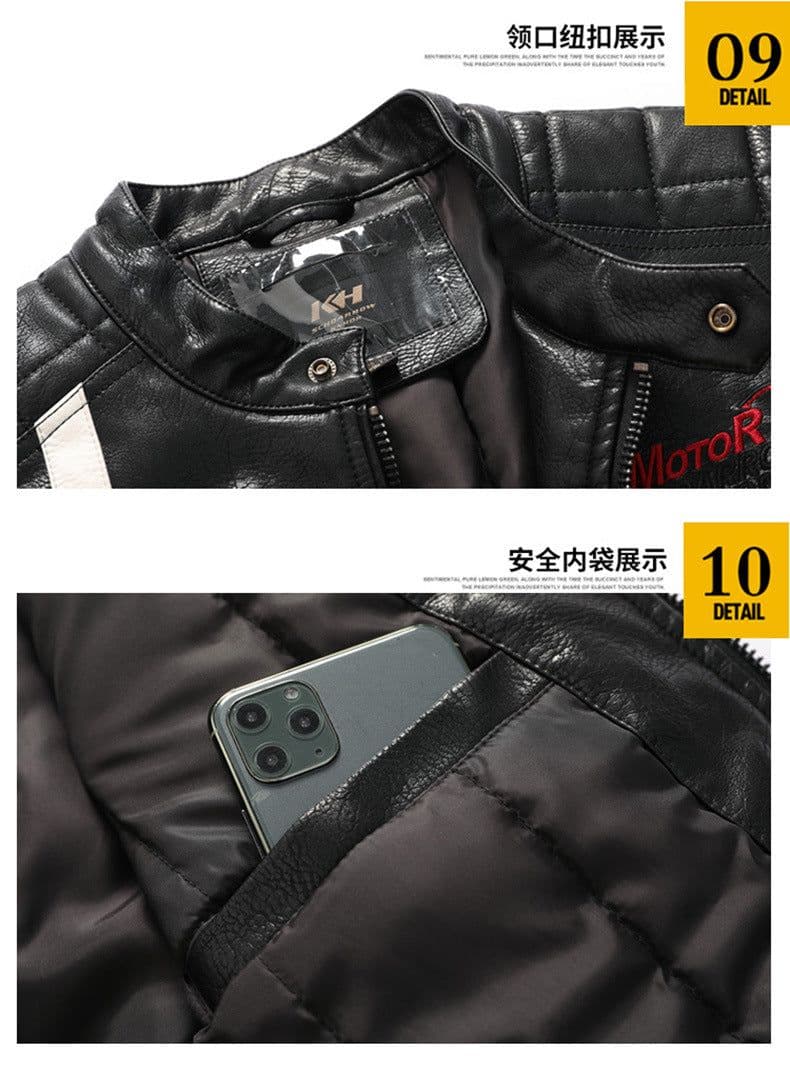 image-Men's PU Leather Motorcycle Jacket - Black 3XL