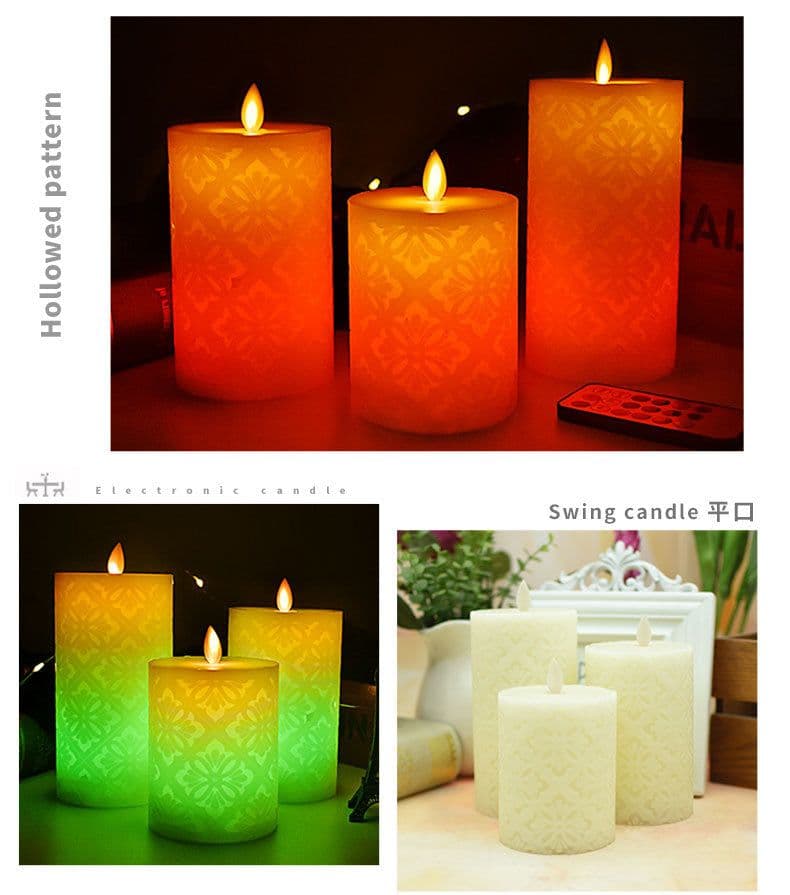 image-LED flat mouth hollow pattern 18-key remote control electronic candle romantic birthday wedding smokeless candle decorative light